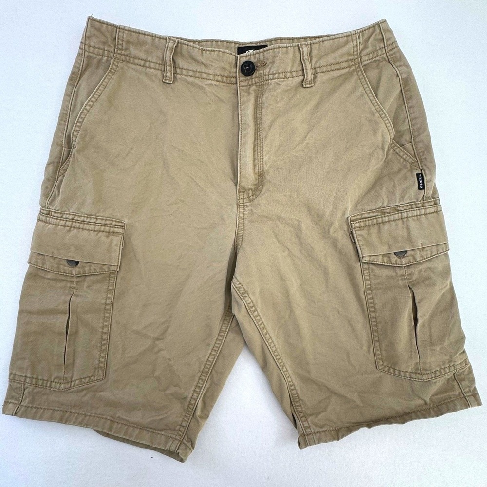 ONeill Mens Khaki Cargo Shorts Standard Fit Size 32 Tan Cotton Twill Pockets